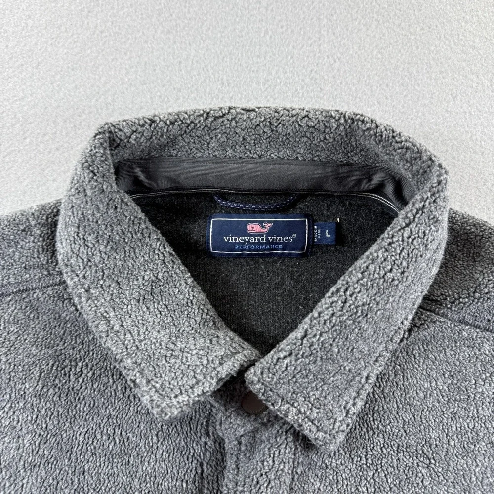 Vineyard Vines Jacket Mens Large Gray Fleece Snap Front Shirt Jacket Performance
